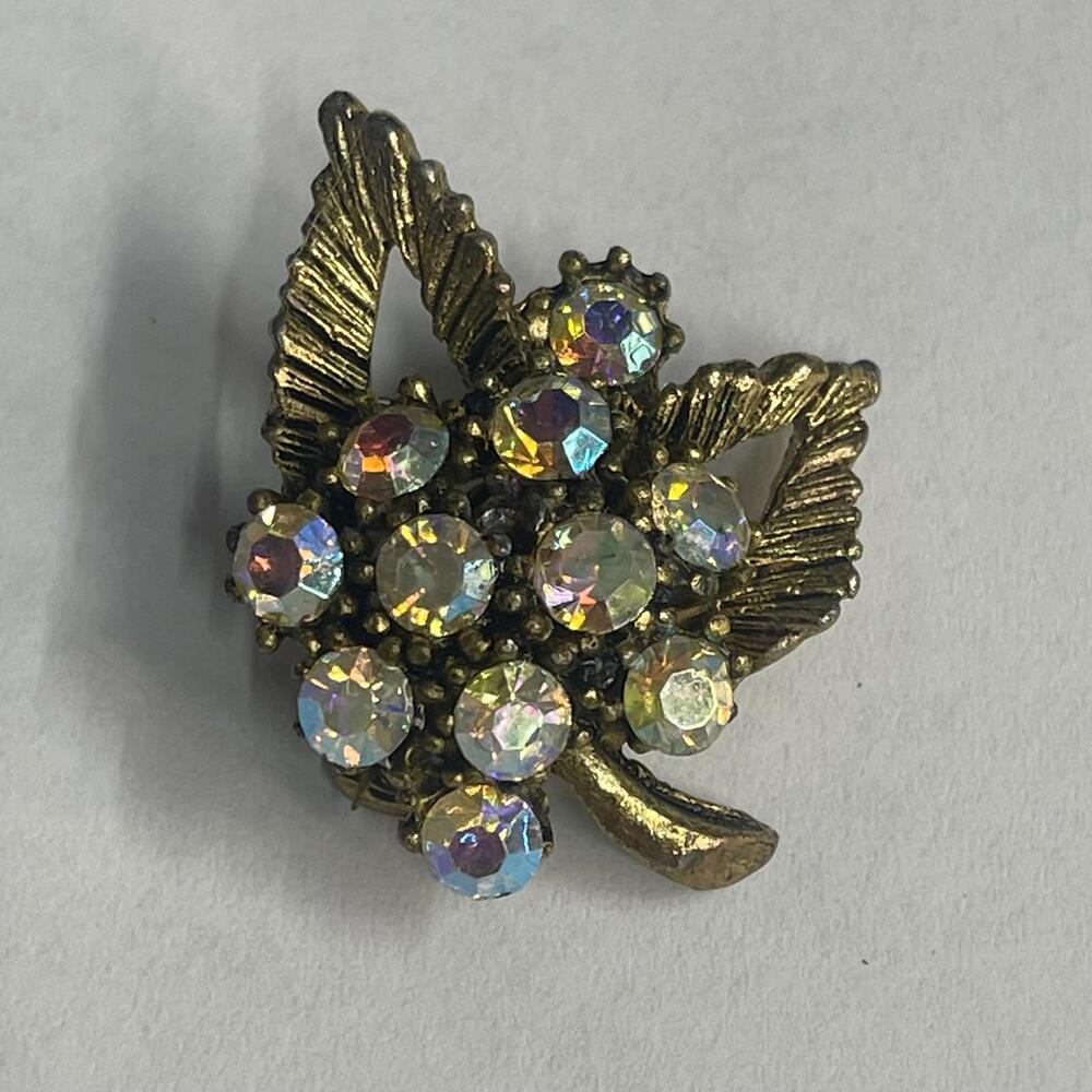 Vintage 1960s B.S.K. Signed Aurora Borealis Rhinestone Brooch